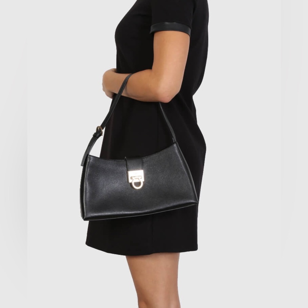 Salvatore Ferragamo Saffiano Gancio Leather Shoulder Bag - Picture 10 of 11